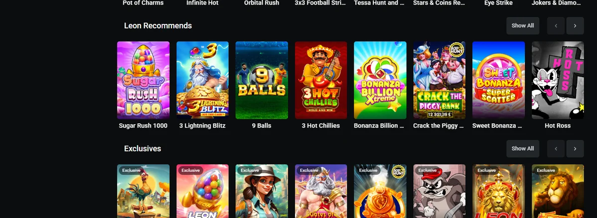 Bläddra exklusiva Leon Casino-spel